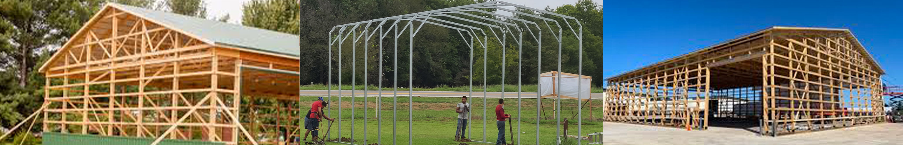 Workers preparing metal installation with scaffolding.