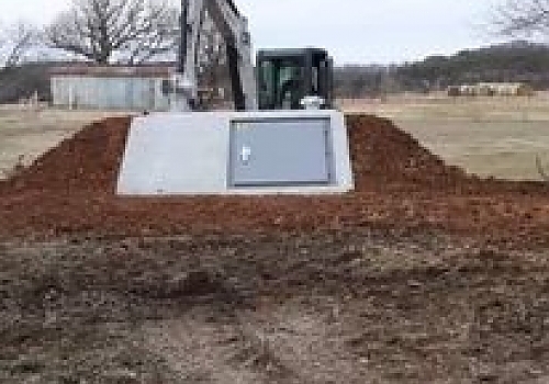 Front view of an underground storm shelter