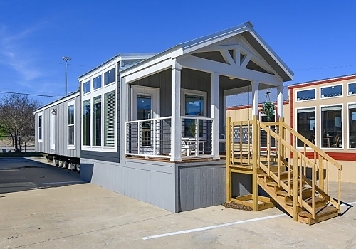   Outside front view of tiny home in Summit, OK