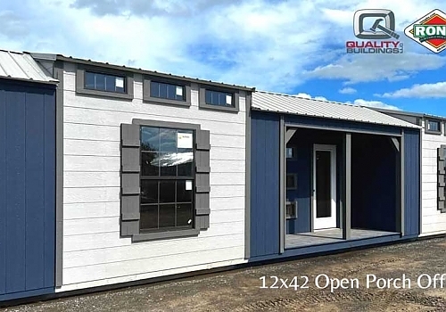 12x42 Blue & white open porch office | Leonard, OK